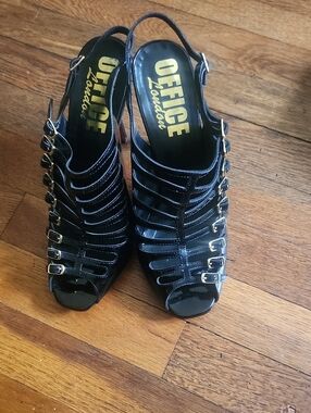 Office London Black Strappy Buckle Slingback Heels